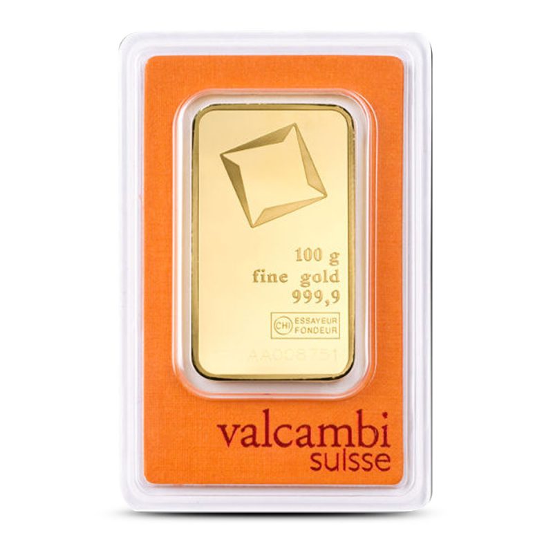 Lingote de oro Valcambi de 100 gramos (Nuevo con certificado de análisis)
